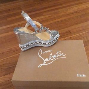 Christian Louboutin Silver Metalic  Wedge Sandals